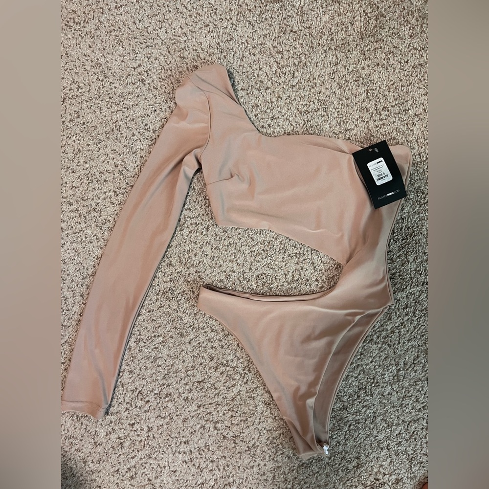 One shoulder tan body suite - Fashionova Size Small